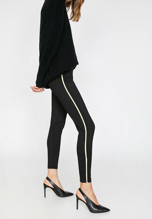 Koton - Medium rise, banded detailed leggings - black