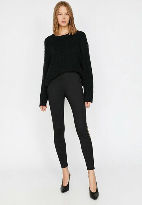 Koton - Medium rise, banded detailed leggings - black