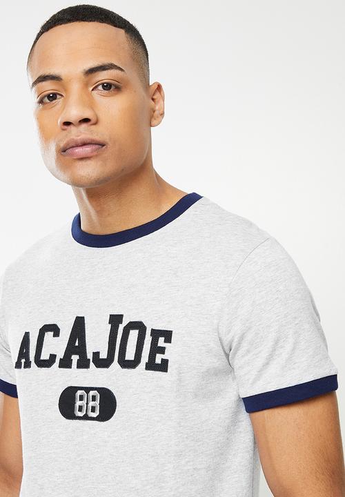 Aca Joe - Ringer applique tee - grey melange