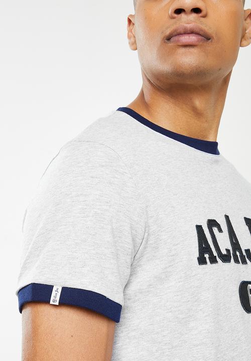 Aca Joe - Ringer applique tee - grey melange