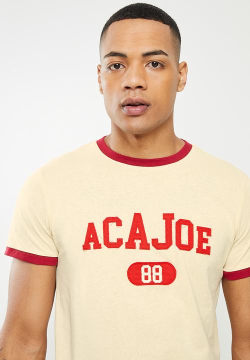Aca Joe - Aca joe ringer applique crew tee - white sand
