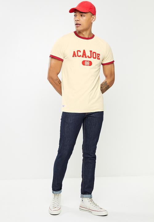 Aca Joe - Aca joe ringer applique crew tee - white sand