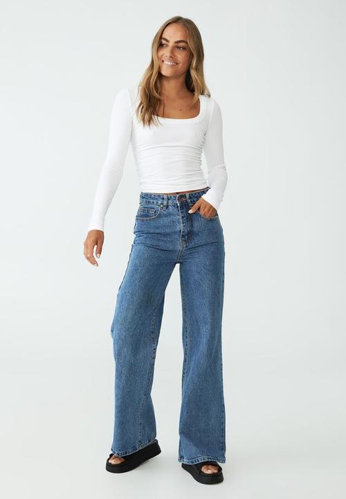 Cotton On - Staple rib scoop neck long sleeve top - white