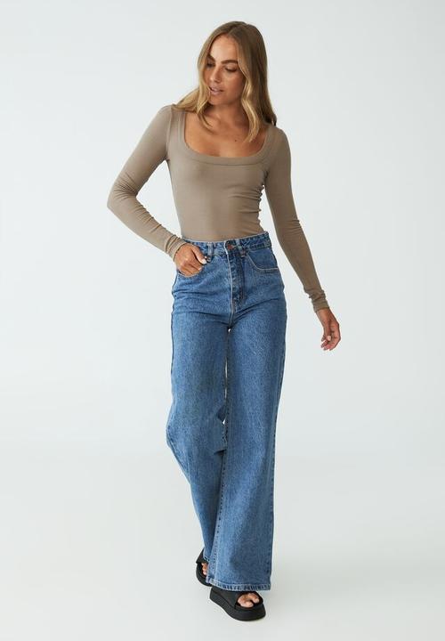Cotton On - Staple rib scoop neck long sleeve top - rich taupe
