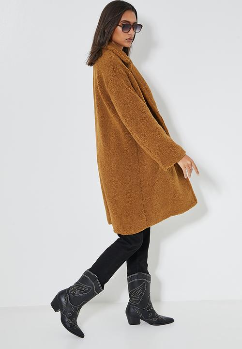 Superbalist - Fuzzy coat - tobacco