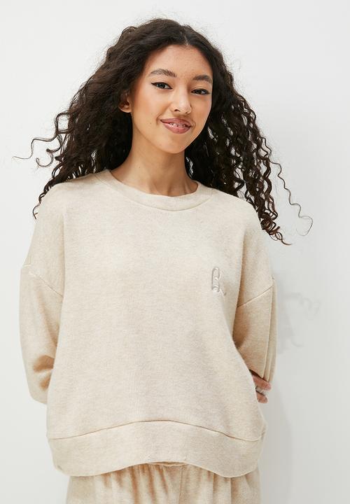 Blake - Embroidered crew/short sleep set - oatmeal