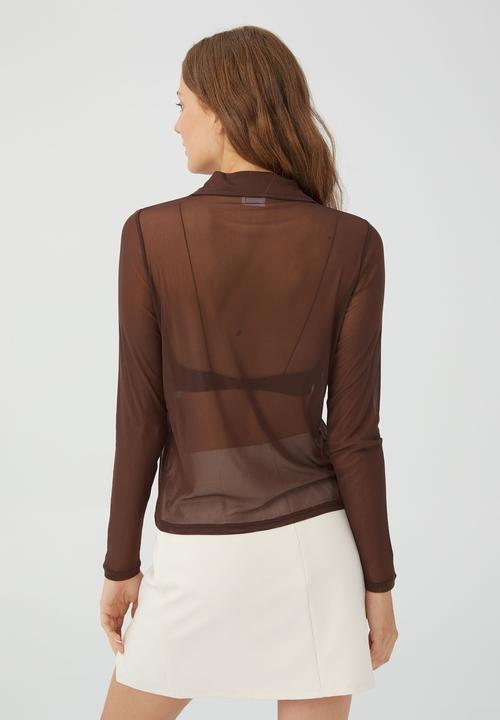 Cotton On - Long sleeve mesh shirt - desert brown