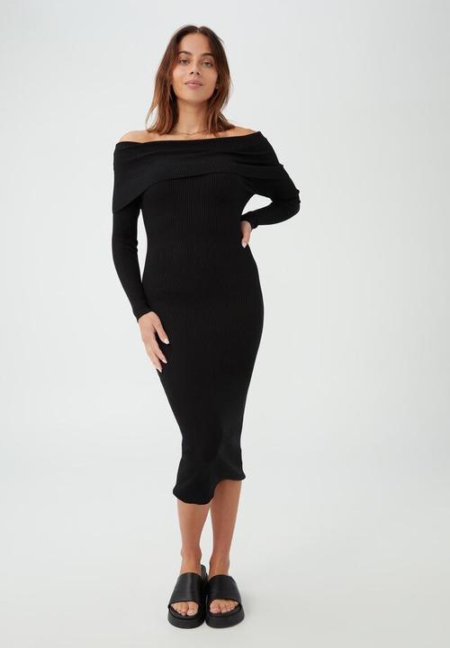 Cotton On - Off the shoulder knit midi dress - black