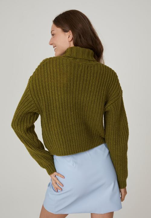 Cotton On - Crop text chunky roll neck - utility green