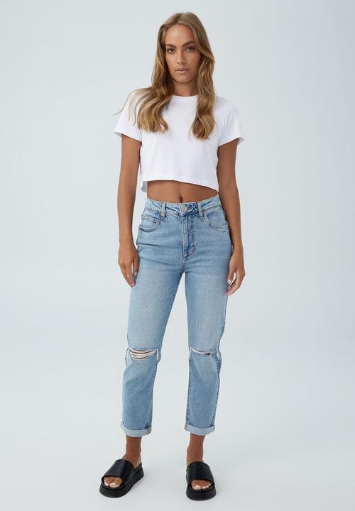 Cotton On - Stretch mom jean - byron blue rip