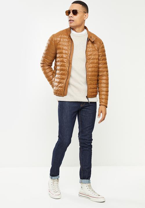 Replay - Puffer biker jacket - brown