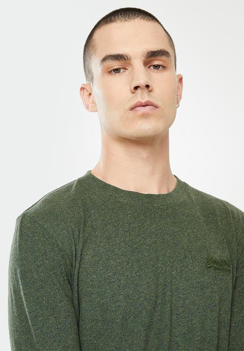 Superdry. - Vintage logo emb long sleeve top - khaki jaspe