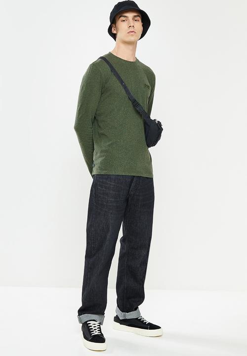 Superdry. - Vintage logo emb long sleeve top - khaki jaspe