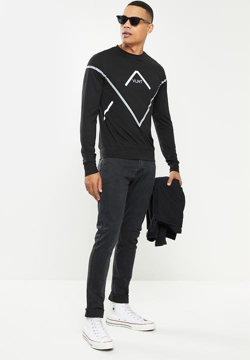 Valenta - Stretch long sleeve reverse v tee - black