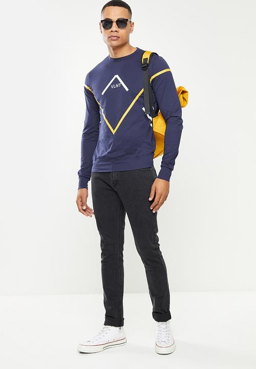 Valenta - Stretch long sleeve reverse v tee - navy