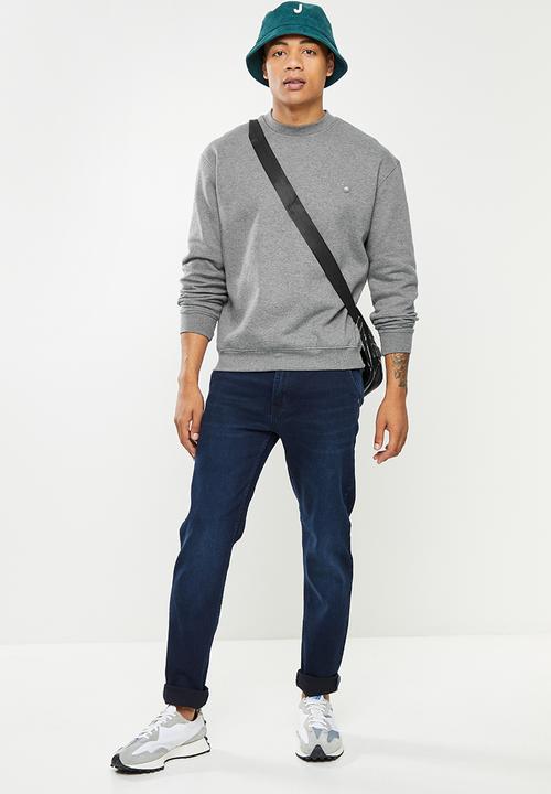 Jonathan D - Isaac brushed fleece crew neck sweatshirt- grey melange