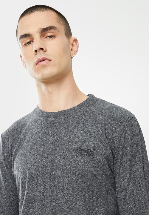 Superdry. - Vintage logo emb long sleeve top - grey black twist