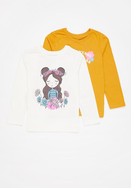 Pop Candy - 2 pack printed tee - milk & mustard