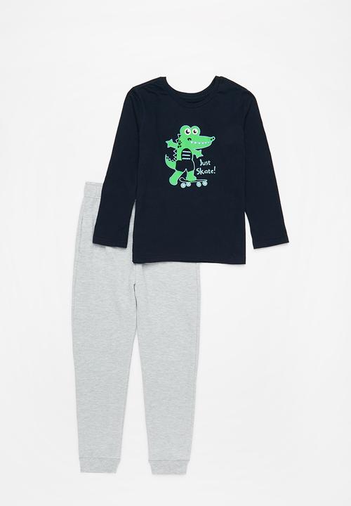 Pop Candy - Boys tee & jogger set - navy & grey mel