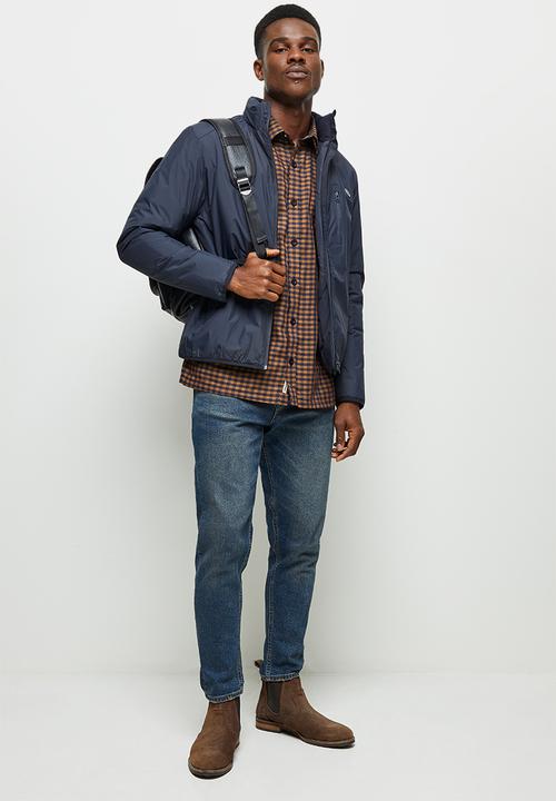 Lark & Crosse - Regular fit check long sleeve shirt - brown & navy 