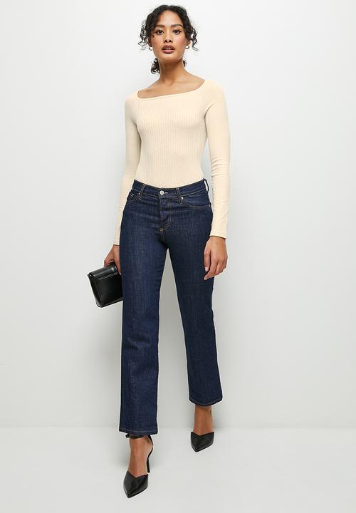 MILLA - Shaped neck rib bodysuit - ecru