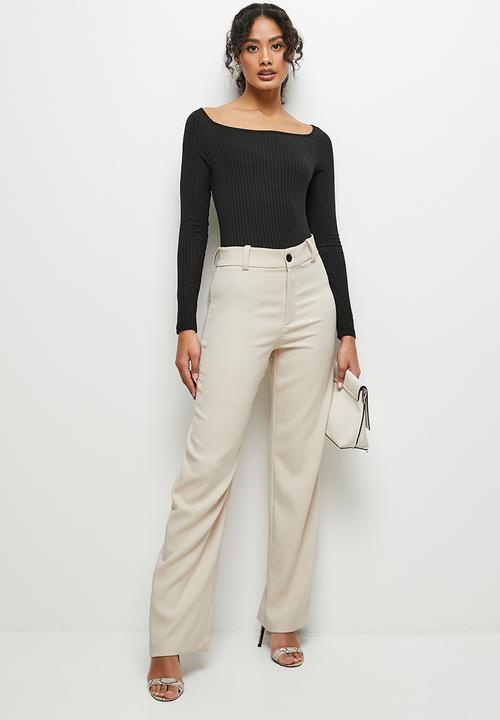 MILLA - Shaped neck rib bodysuit - black