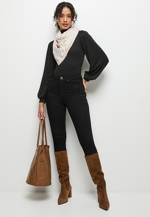 MILLA - Polo neck puff sleeve bodysuit - black