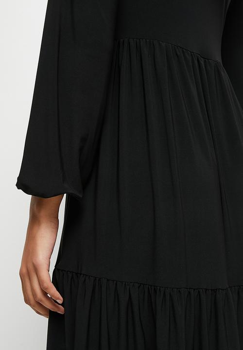 edit - Funnel neck knit tiered maxi - black