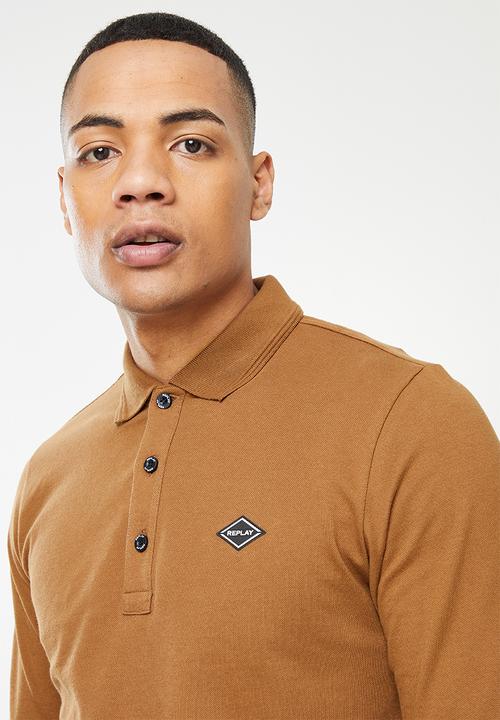 Replay - Replay stretch long sleeve polo - brown
