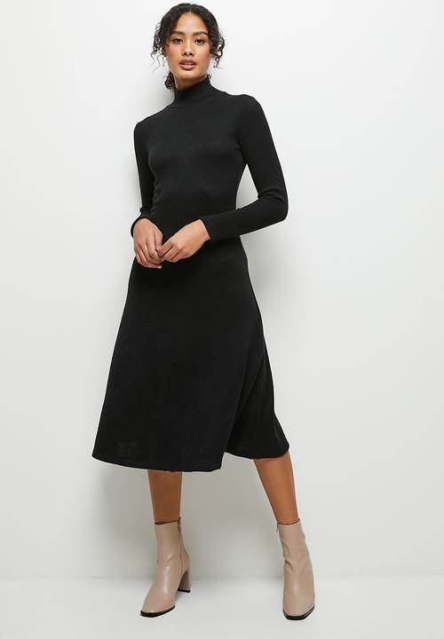 MILLA - Soft touch knit fit and flare dress - black