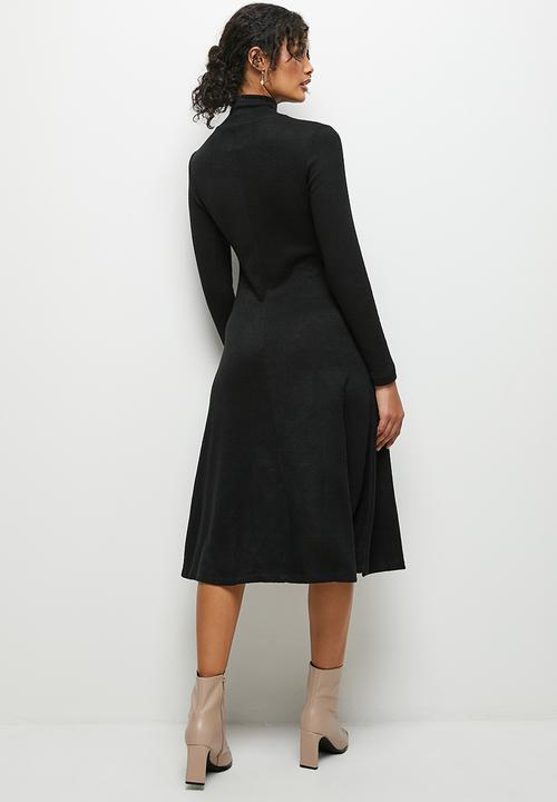 MILLA - Soft touch knit fit and flare dress - black