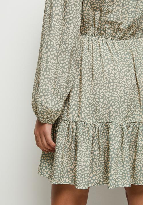 MILLA - Piecrust ruffle back mini dress - sage handrawn spot