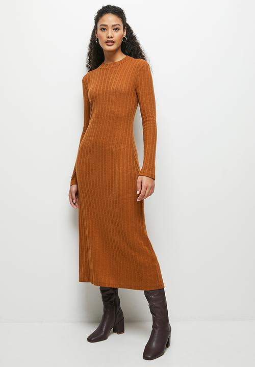 edit - Warm handle swing hem midi - tobacco