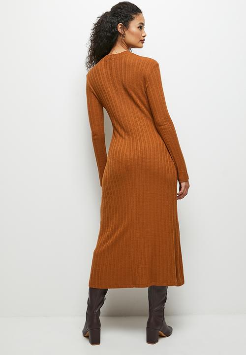 edit - Warm handle swing hem midi - tobacco