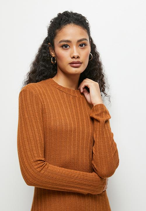 edit - Warm handle swing hem midi - tobacco