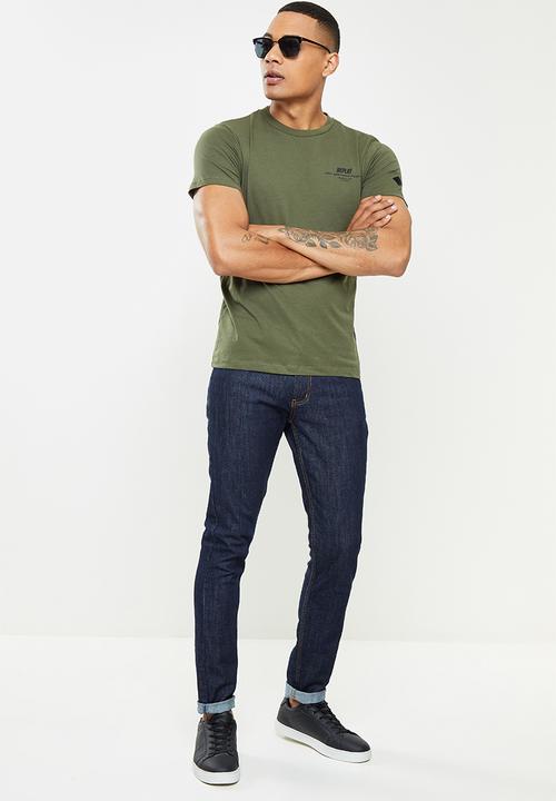 Replay - Replay back print slogan tee - olive