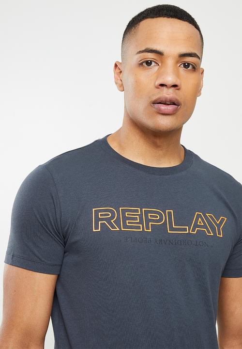 Replay - Replay logo tee - charcoal