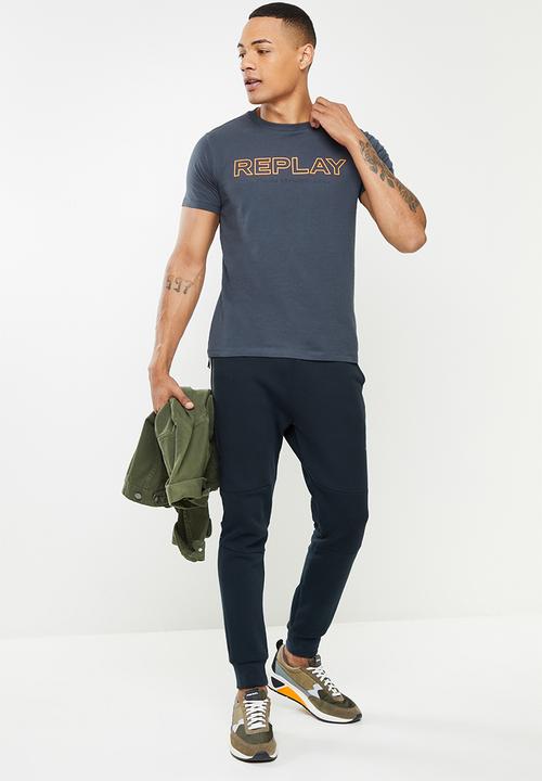 Replay - Replay logo tee - charcoal
