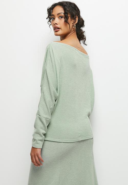 MILLA - Ribbed dolman top - light sage