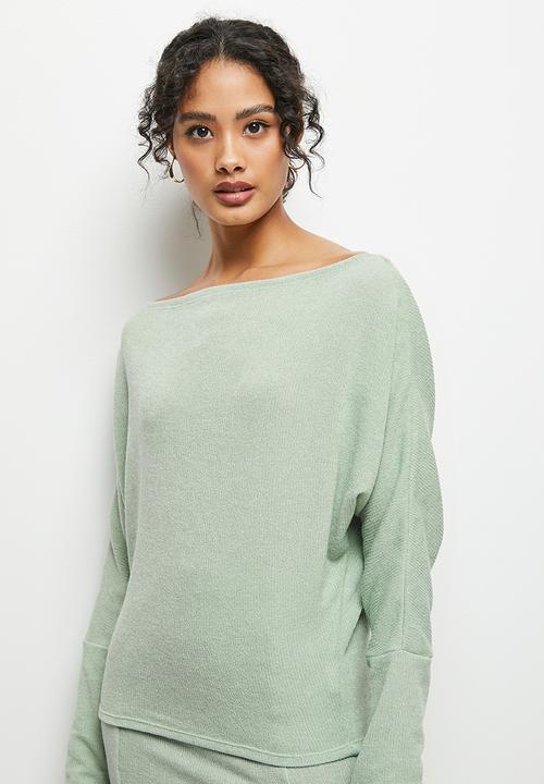 MILLA - Ribbed dolman top - light sage