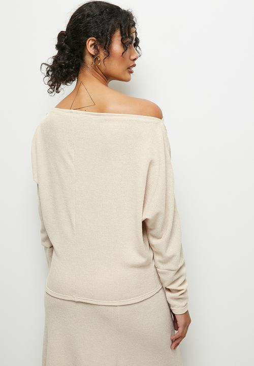 MILLA - Ribbed dolman top - ecru