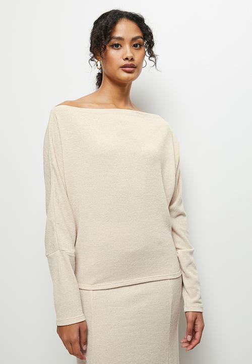 MILLA - Ribbed dolman top - ecru