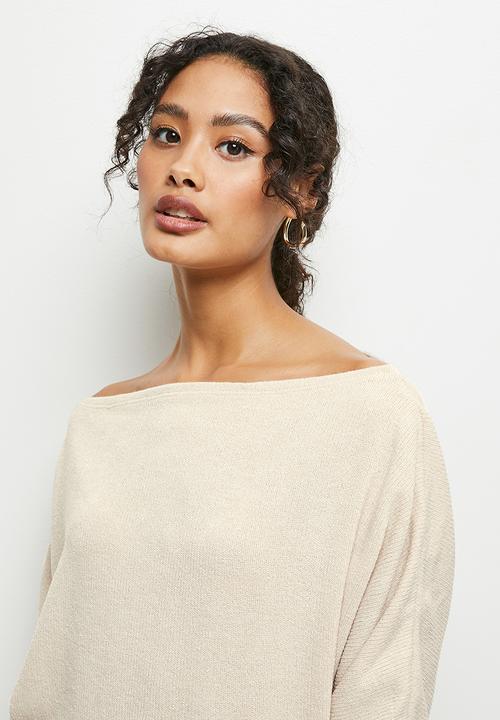 MILLA - Ribbed dolman top - ecru