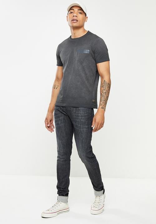 Replay - Pigment washed label tee - black