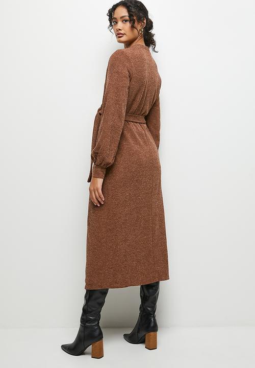 MILLA - Soft touch wrap dress - chocolate