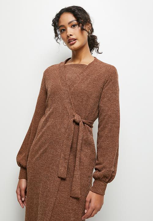 MILLA - Soft touch wrap dress - chocolate