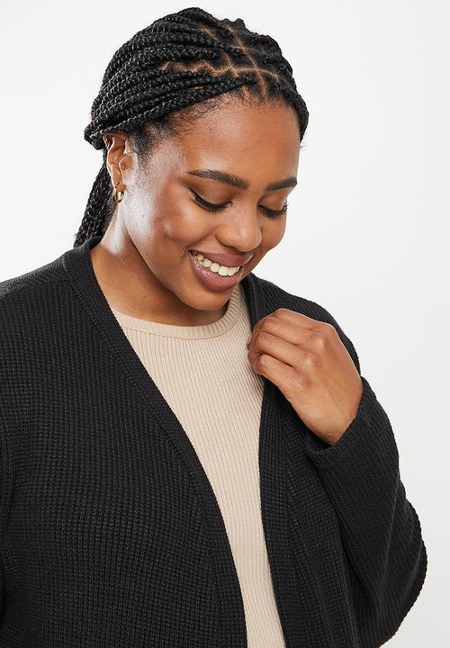 Me&B - Plus waffle cut and sew cardigan - black