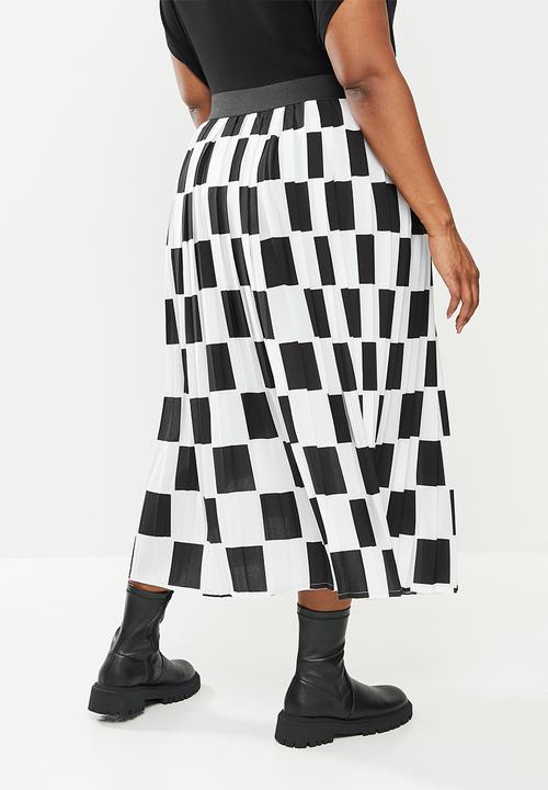 Me&B - Plus check print skirt - black & white