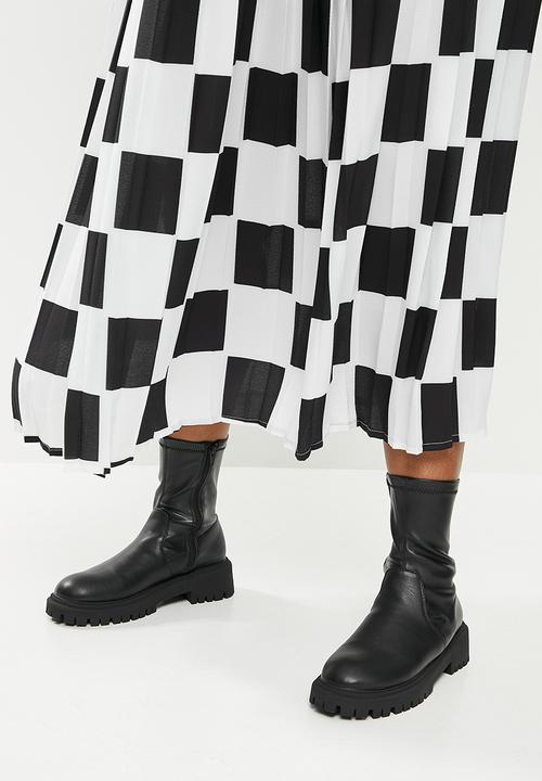 Me&B - Plus check print skirt - black & white
