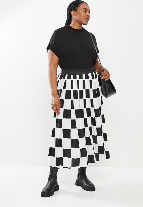 Me&B - Plus check print skirt - black & white
